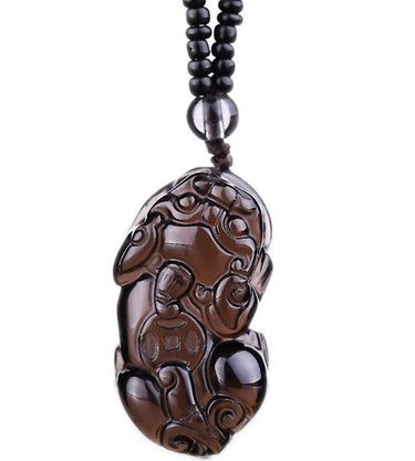 Natural Stone Ice Obsidian PIXIU PROTECTION Pendant Necklace